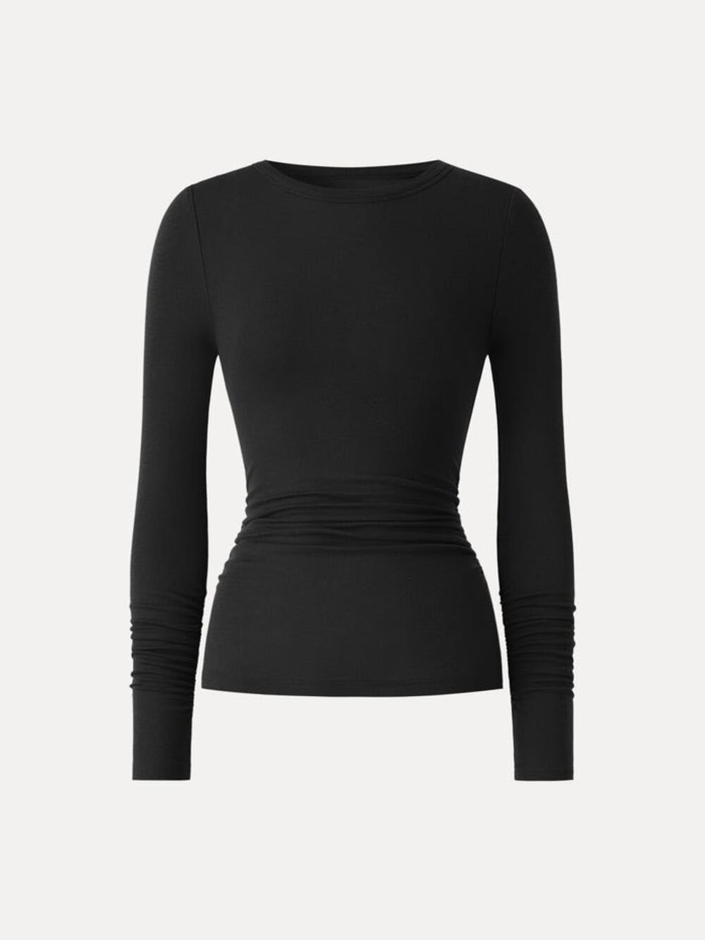 OGL Round Neck Long Sleeve Ruched Sides Top Padded Size Medium Casual Minimalist